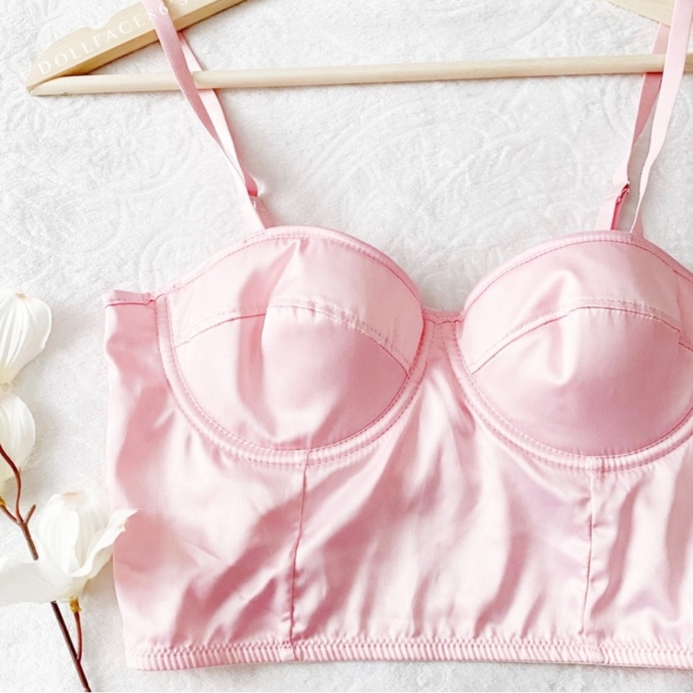 Pink Satin Bustier Crop Top